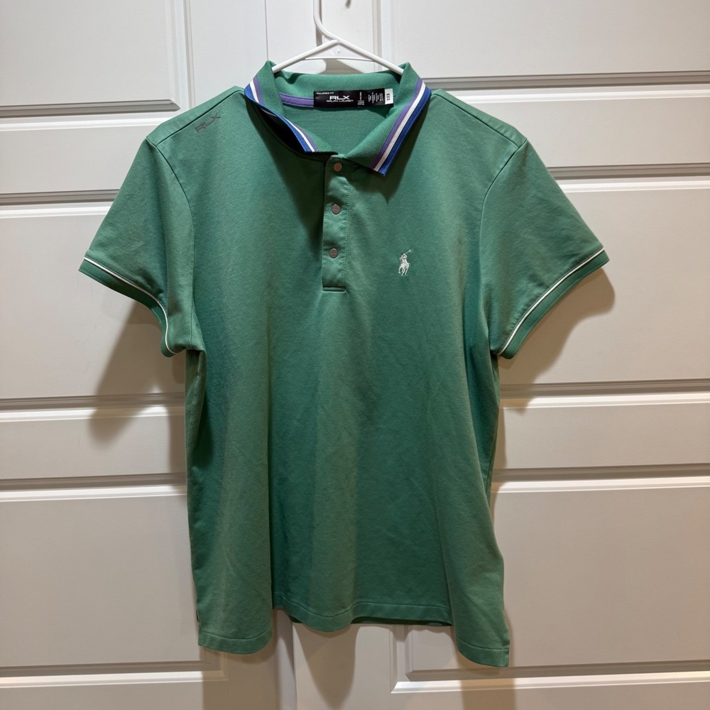 RLX Ralph Lauren Golf Polo‎ Shirt Tailored Fit Green Striped Collar XL